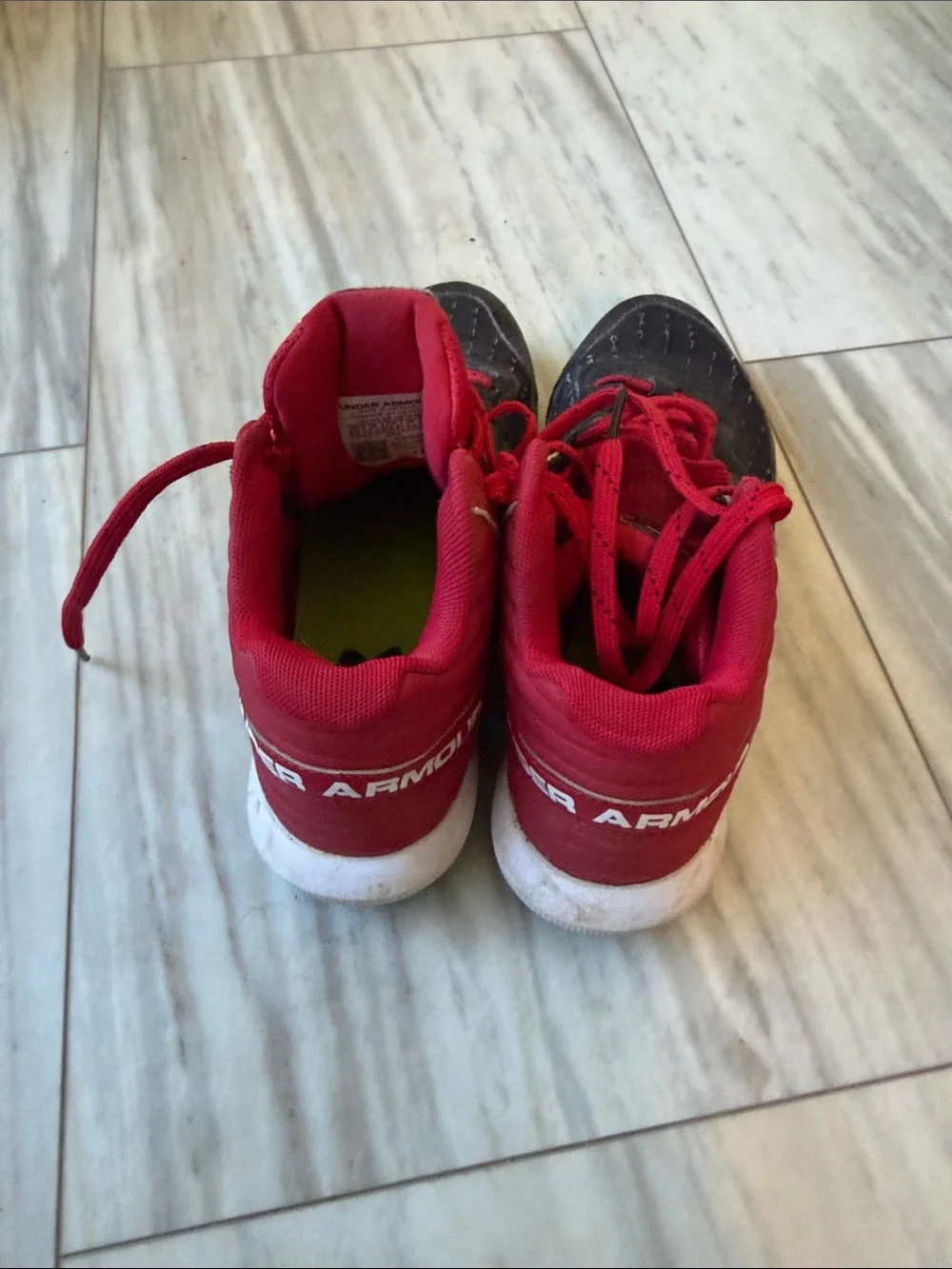Under Armour Youth Black and Red High-Top football cleats boys size 6